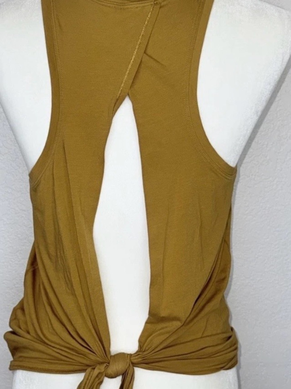 Lululemon All Tied UpTank Top Prima Cotton Open Back Sz S/M Yoga Running Mustard